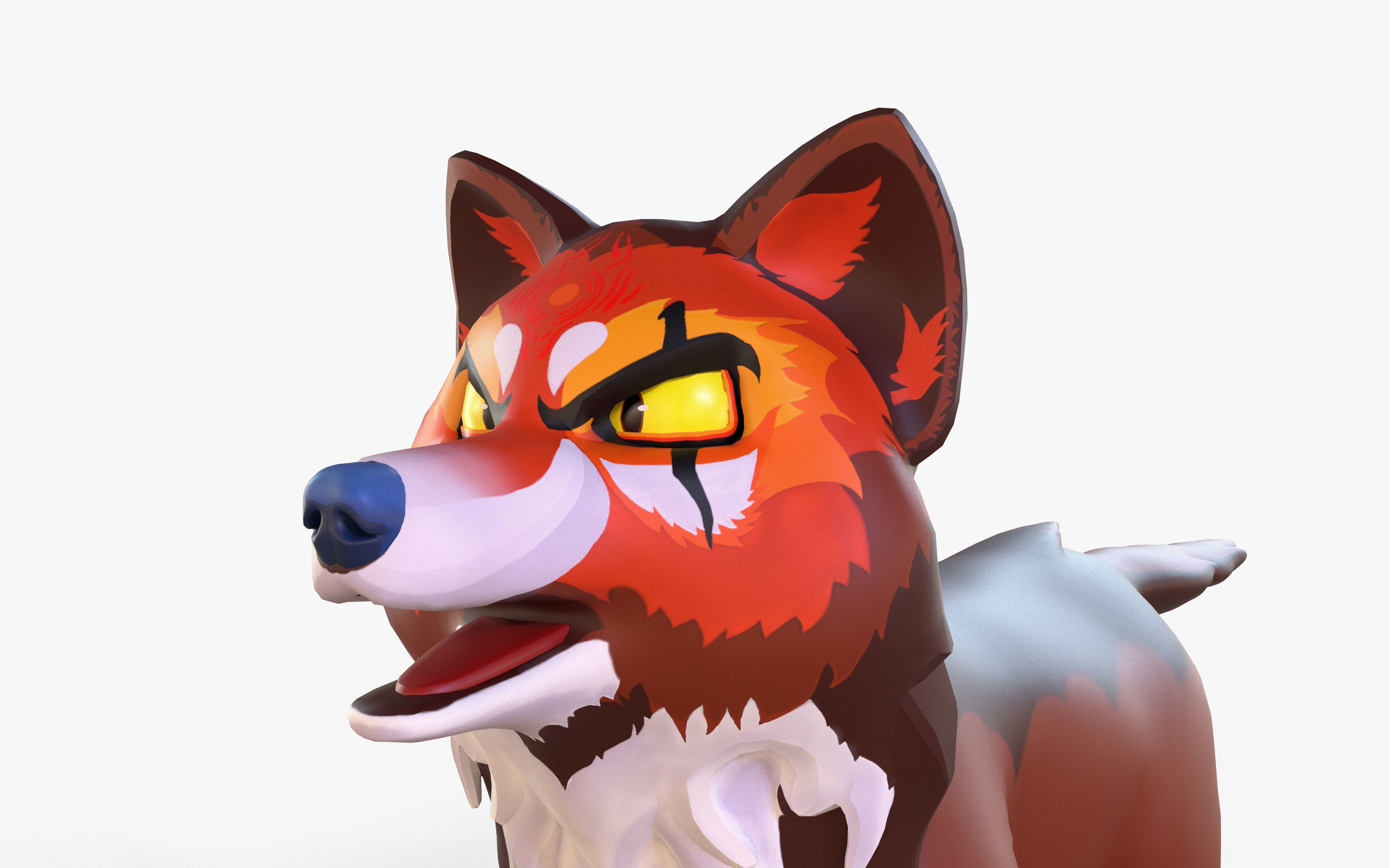 Mystic DOG Kitsune Fox Stylised Cartoon Game Ready Rigged Low-poly 3D model_10