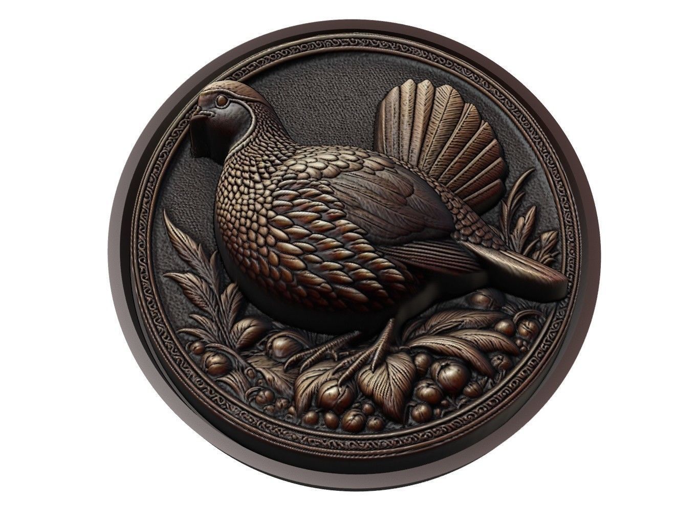 Quail Animal Medallion 3D print model_1