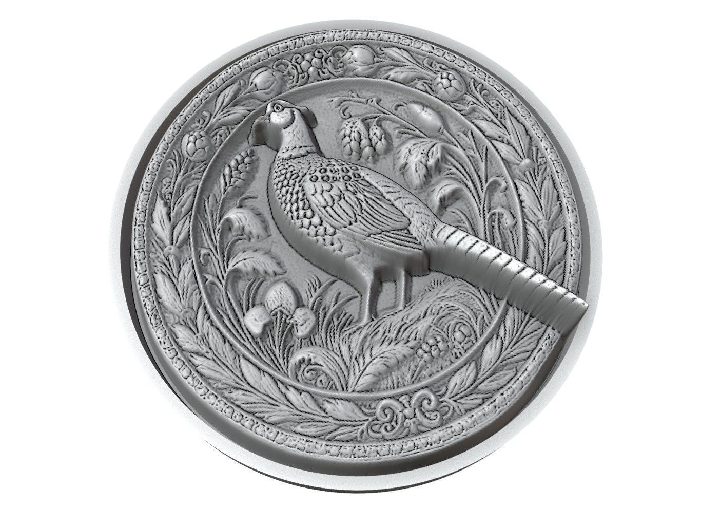 Pheasant Animal Medallion 3D print model_3