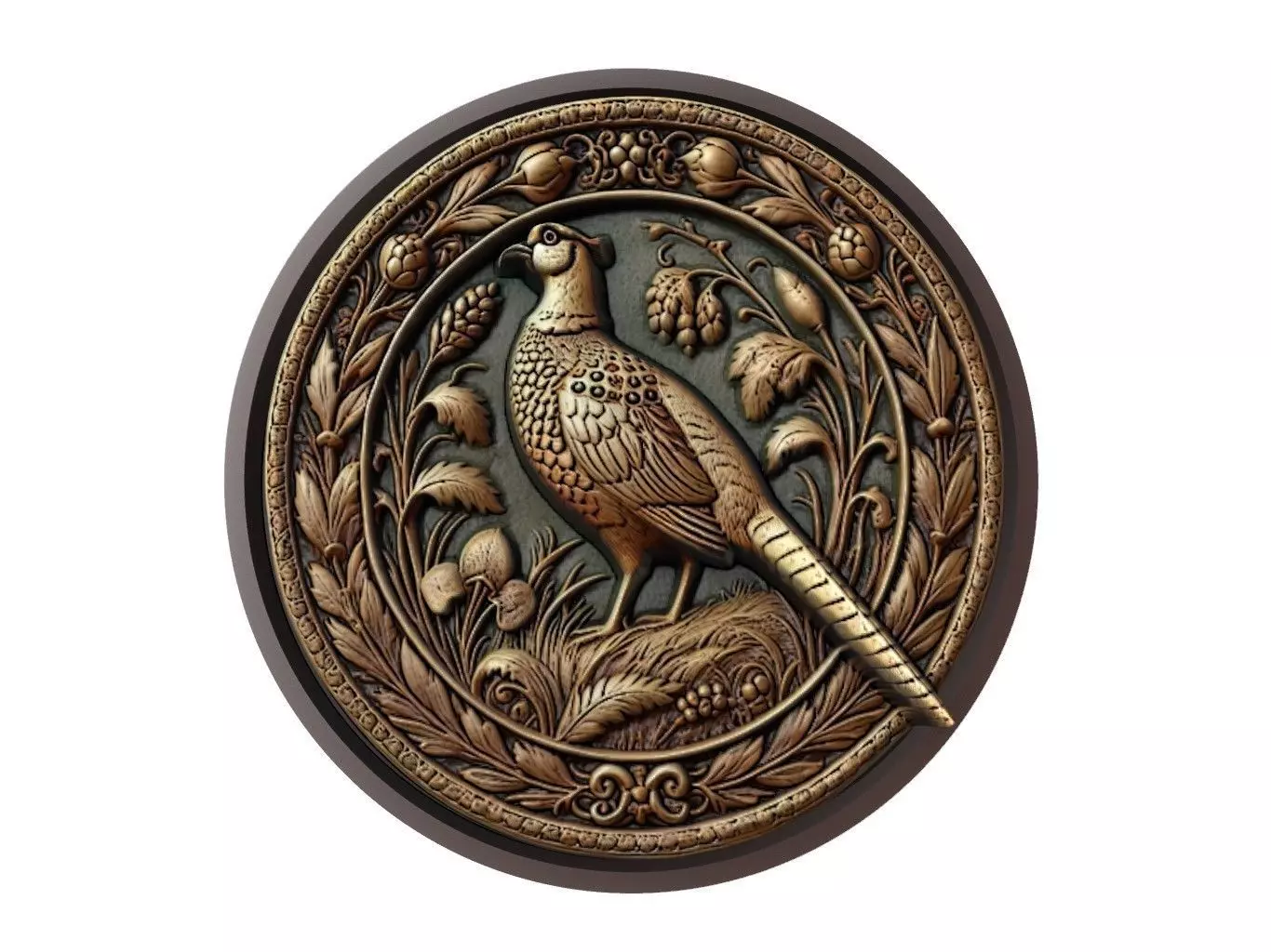 Pheasant Animal Medallion 3D print model_0