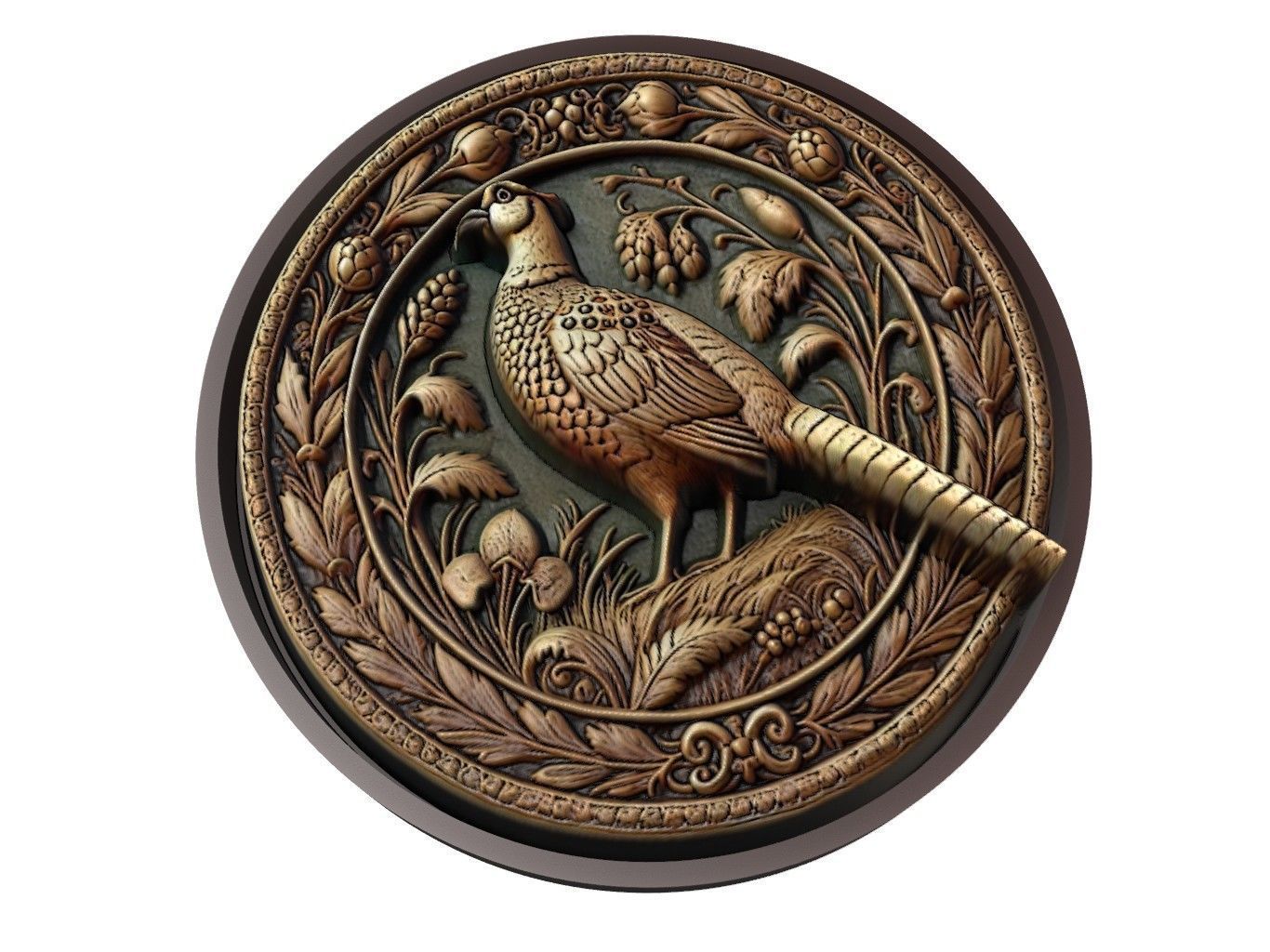 Pheasant Animal Medallion 3D print model_1