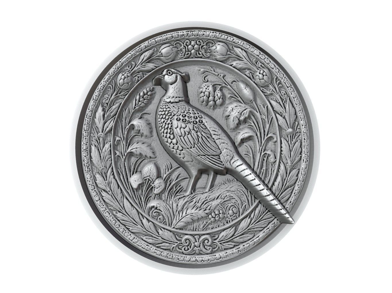 Pheasant Animal Medallion 3D print model_2