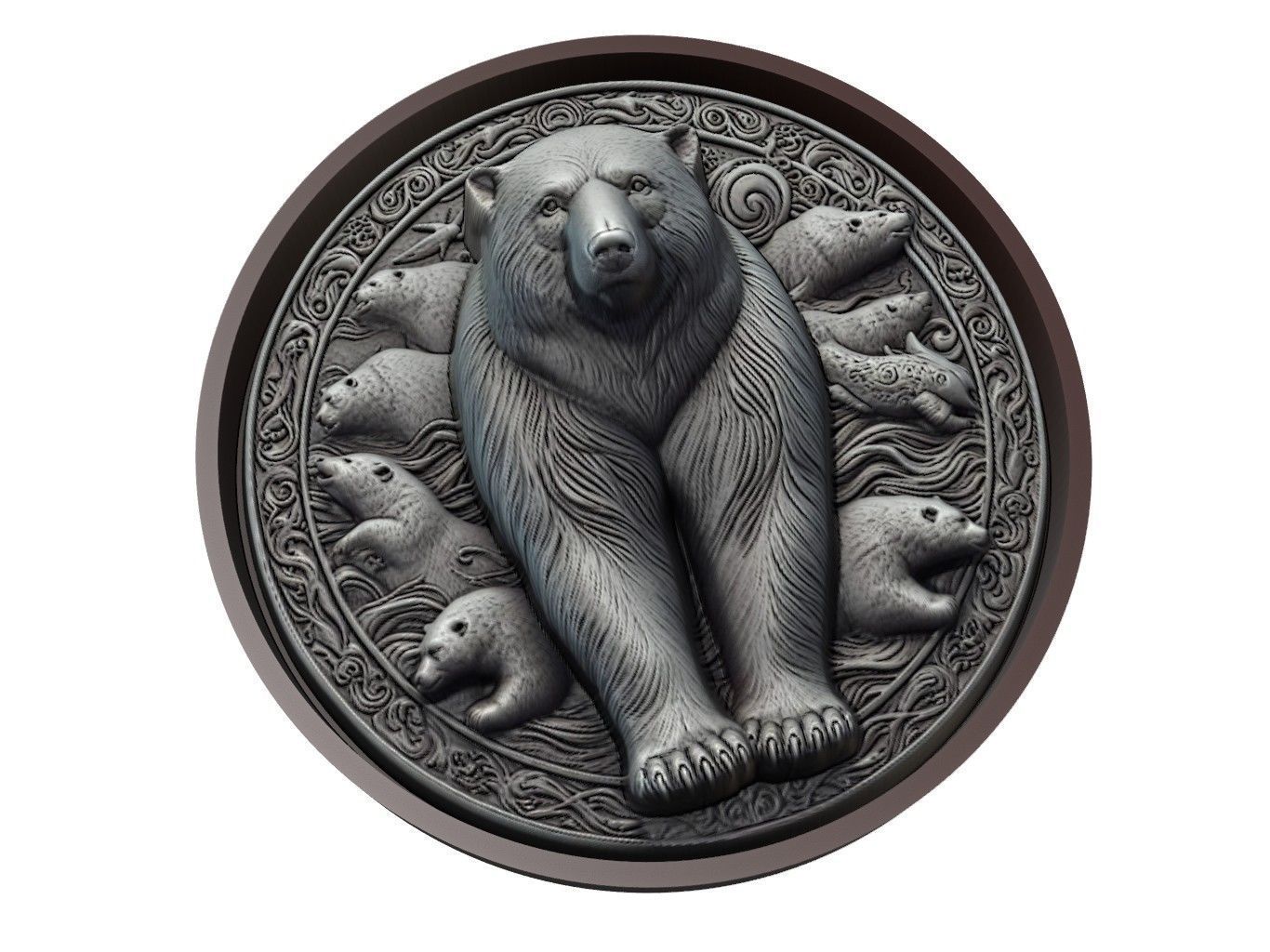 Polar Bear Animal Medallion 3D print model_1
