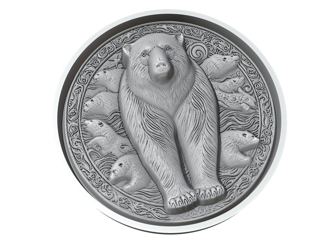 Polar Bear Animal Medallion 3D print model_3