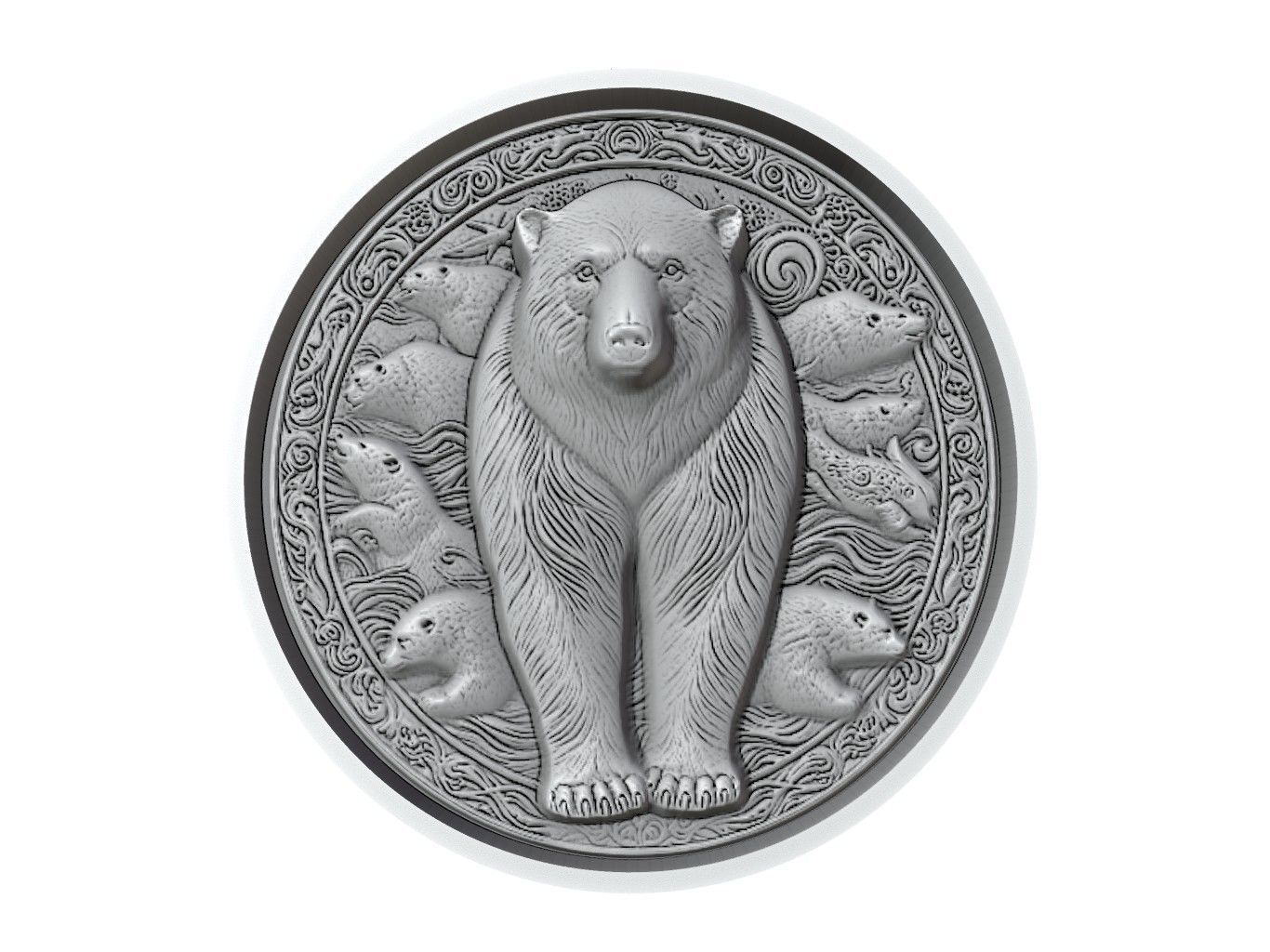 Polar Bear Animal Medallion 3D print model_2