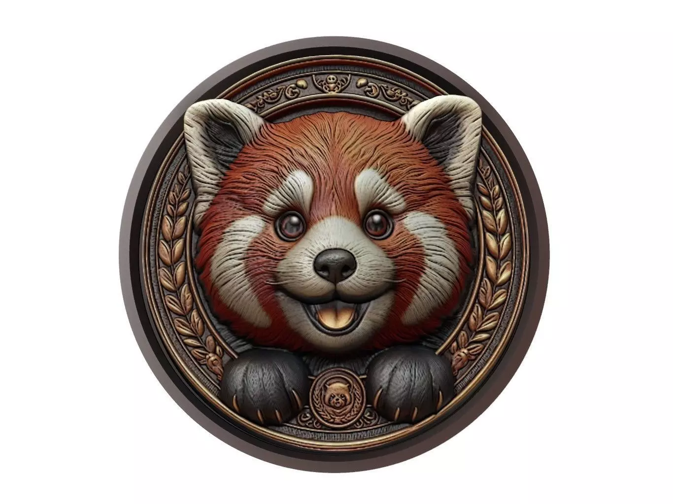 Red Panda Animal Medallion 3D print model_0