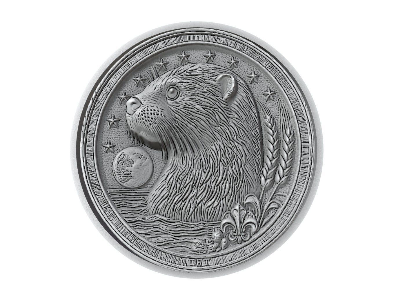 Otter Animal Medallion 3D print model_2