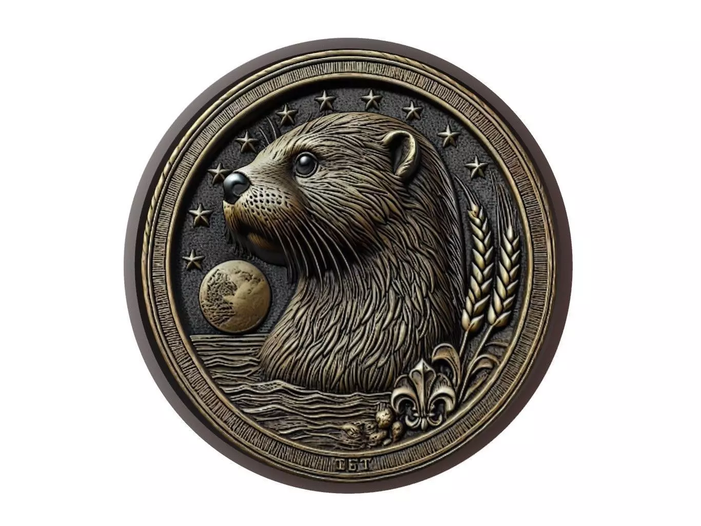 Otter Animal Medallion 3D print model_0