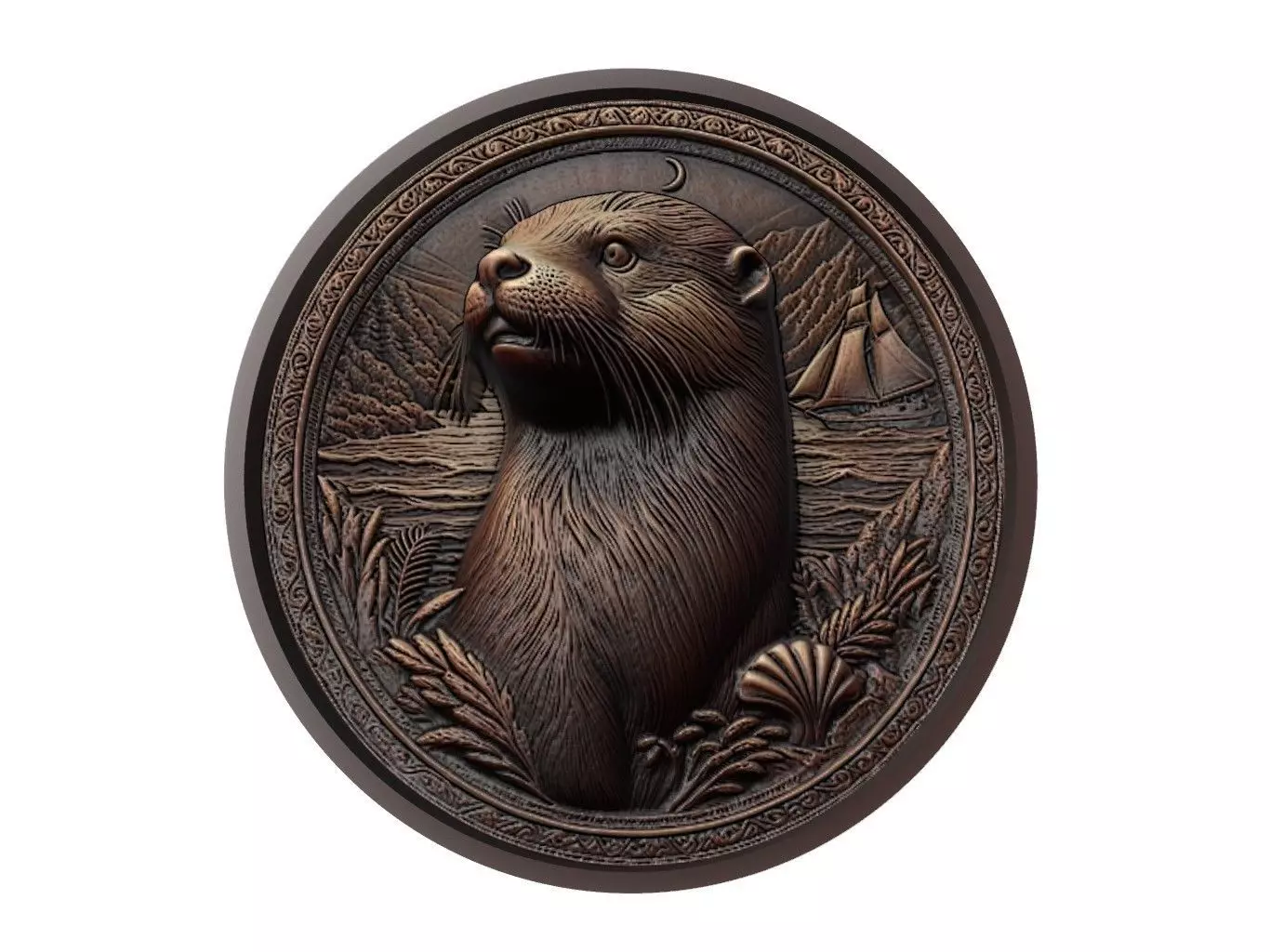 Otter Animal Medallion 3D print model_0