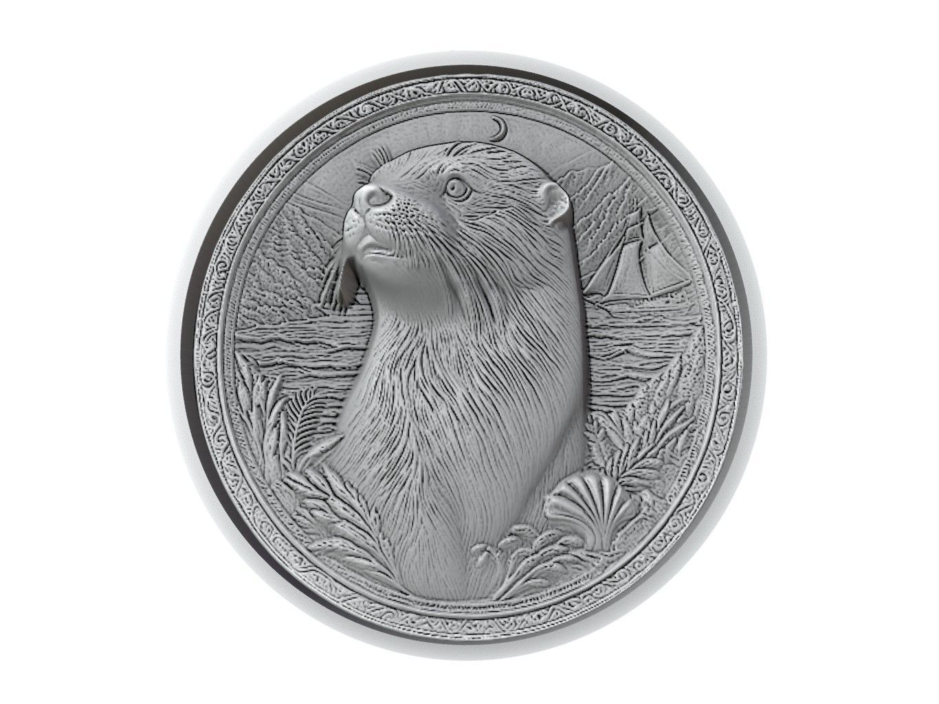 Otter Animal Medallion 3D print model_2