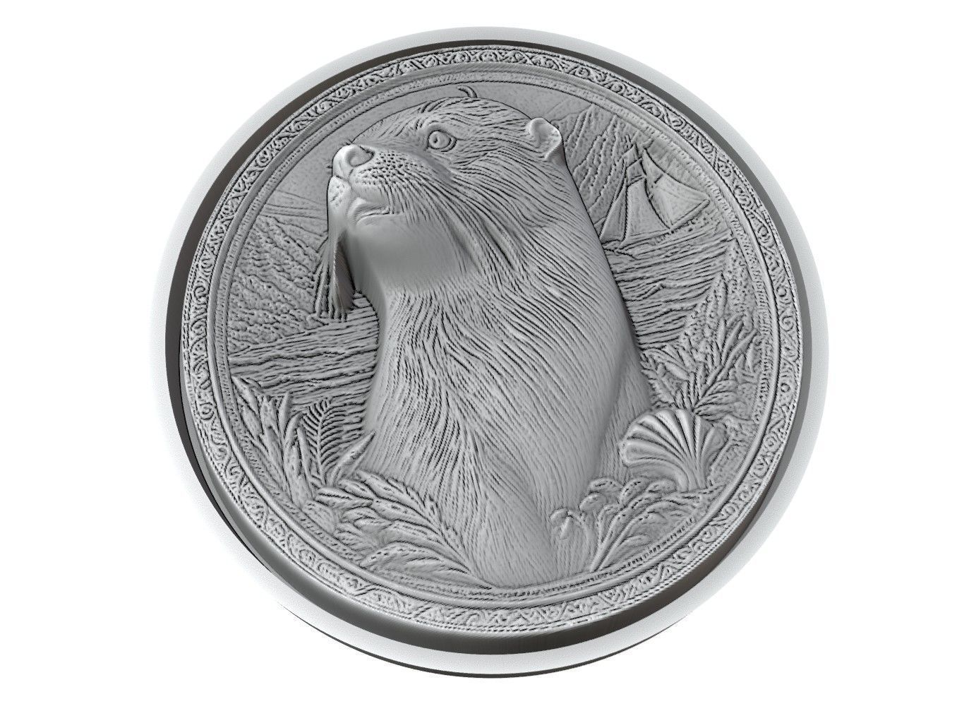 Otter Animal Medallion 3D print model_3