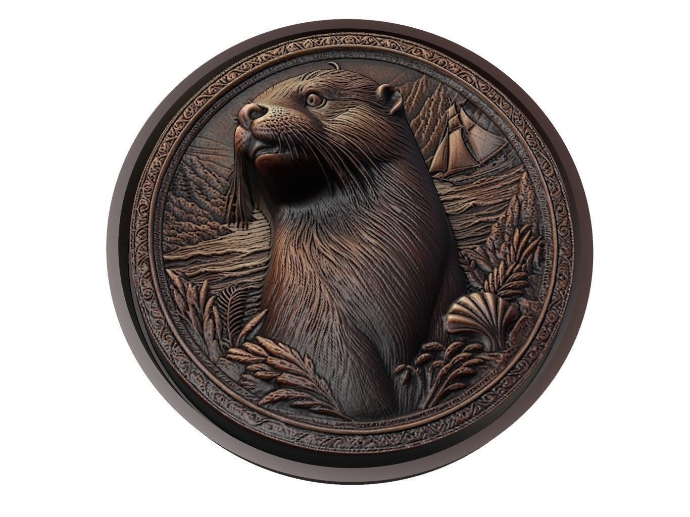 Otter Animal Medallion 3D print model_1