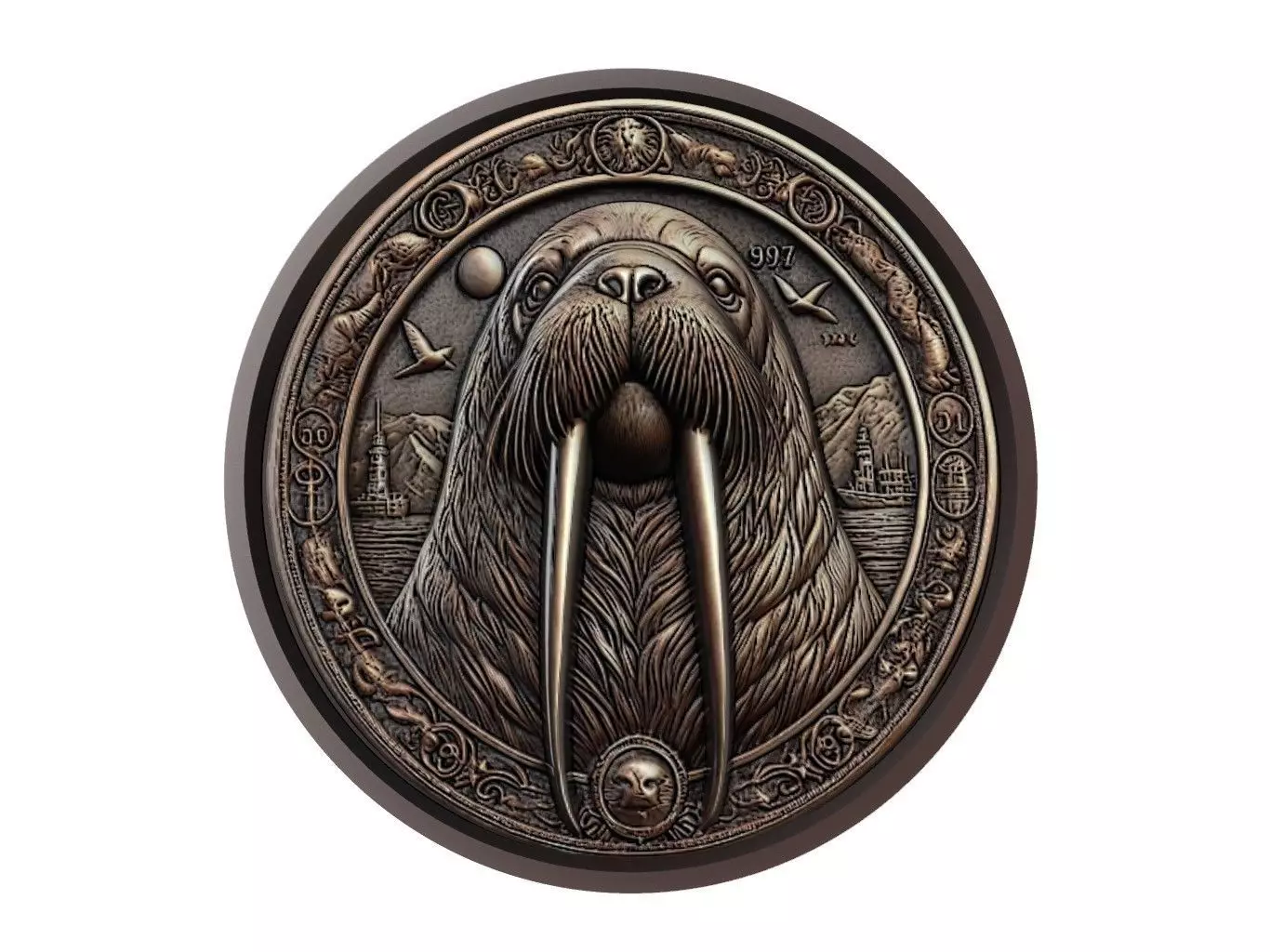 Walrus Animal Medallion 3D print model_0