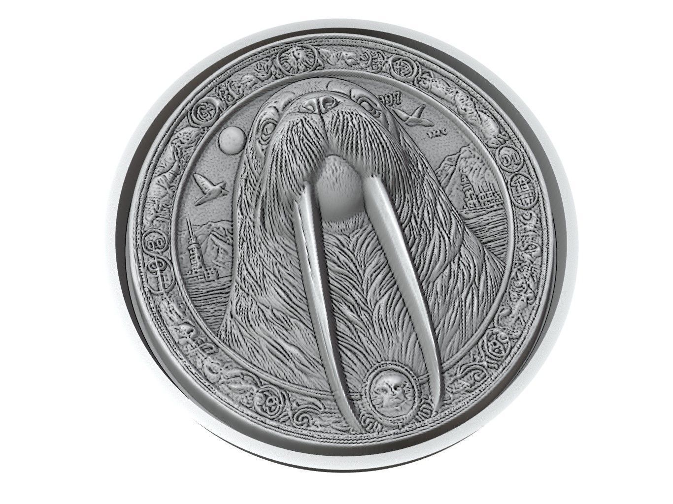 Walrus Animal Medallion 3D print model_3