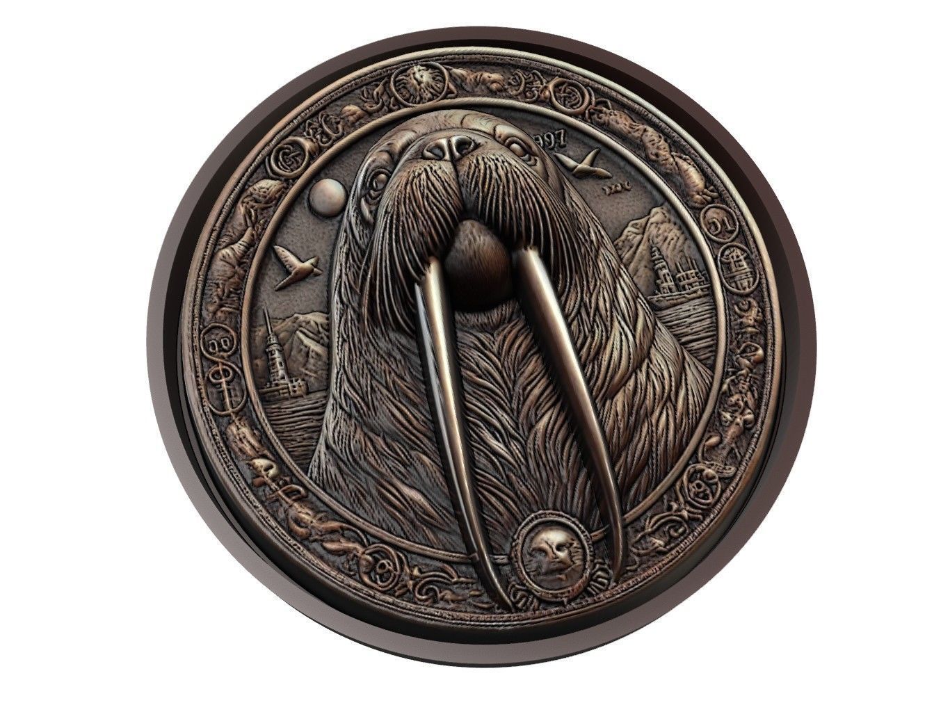 Walrus Animal Medallion 3D print model_1
