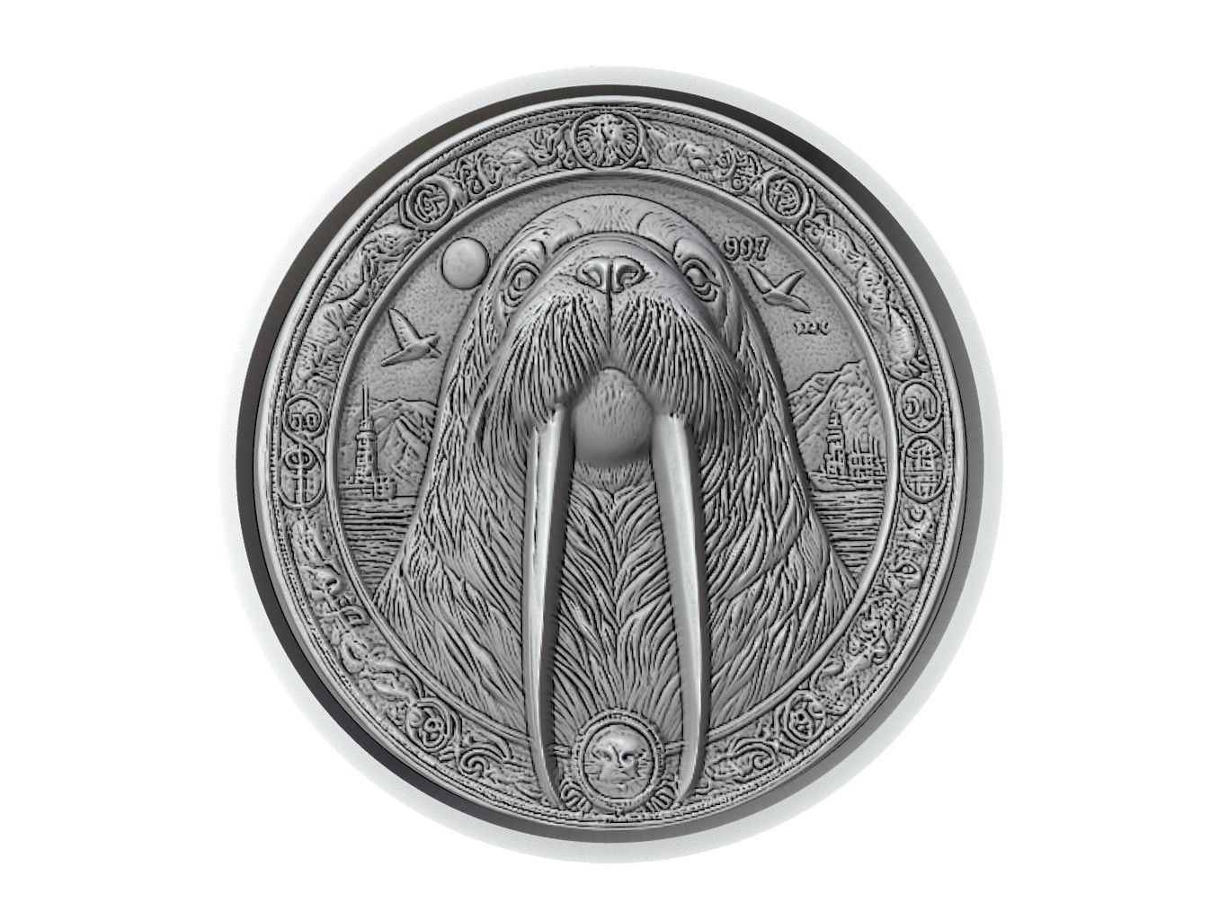 Walrus Animal Medallion 3D print model_2