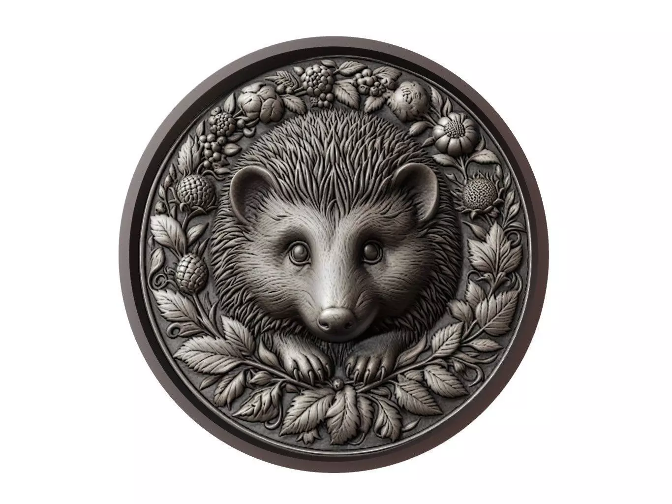 Hedgehog Animal Medallion 3D print model_0