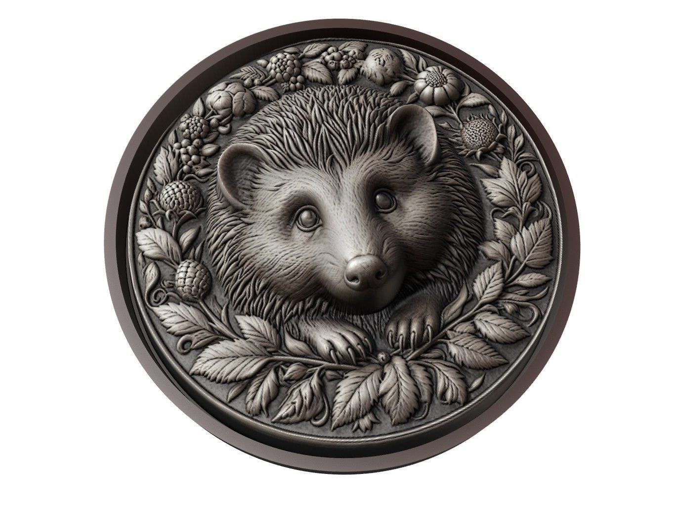 Hedgehog Animal Medallion 3D print model_1