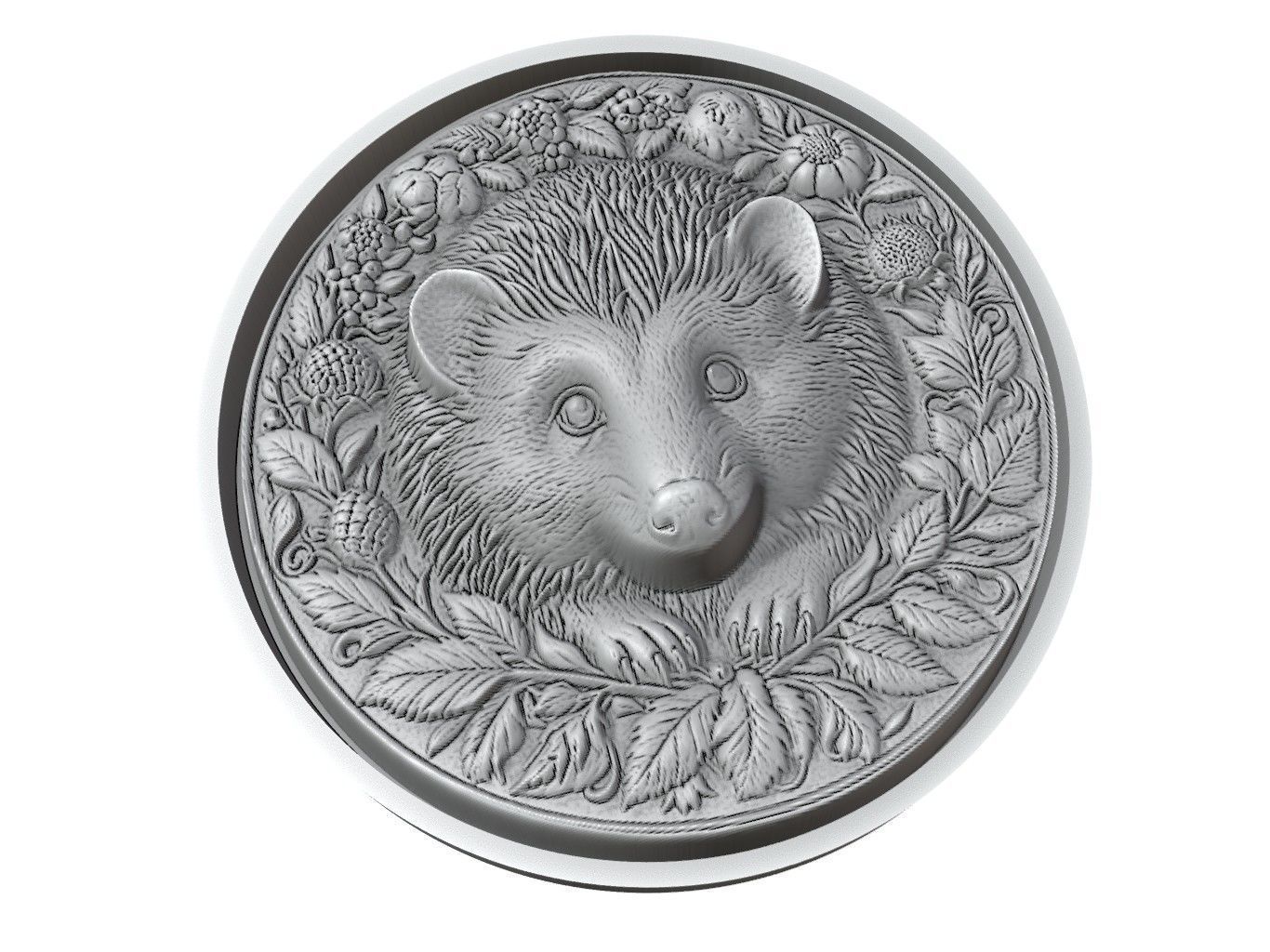 Hedgehog Animal Medallion 3D print model_3