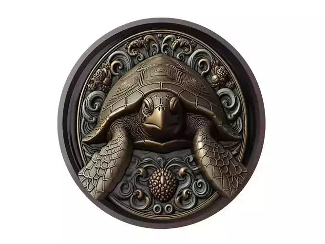 Sea Turtle Animal Medallion 3D print model