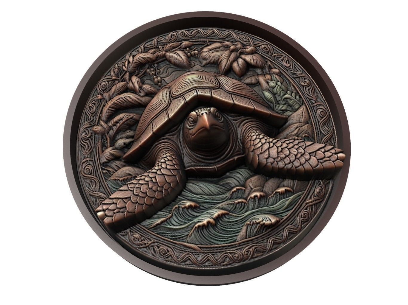 Box Turtle Animal Medallion 3D print model_1