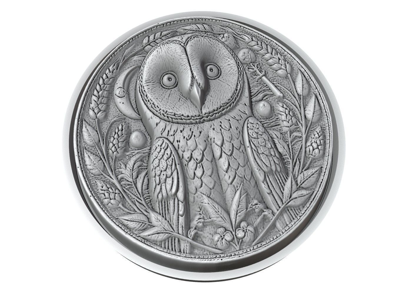 Barn Owl Animal Medallion 3D print model_3