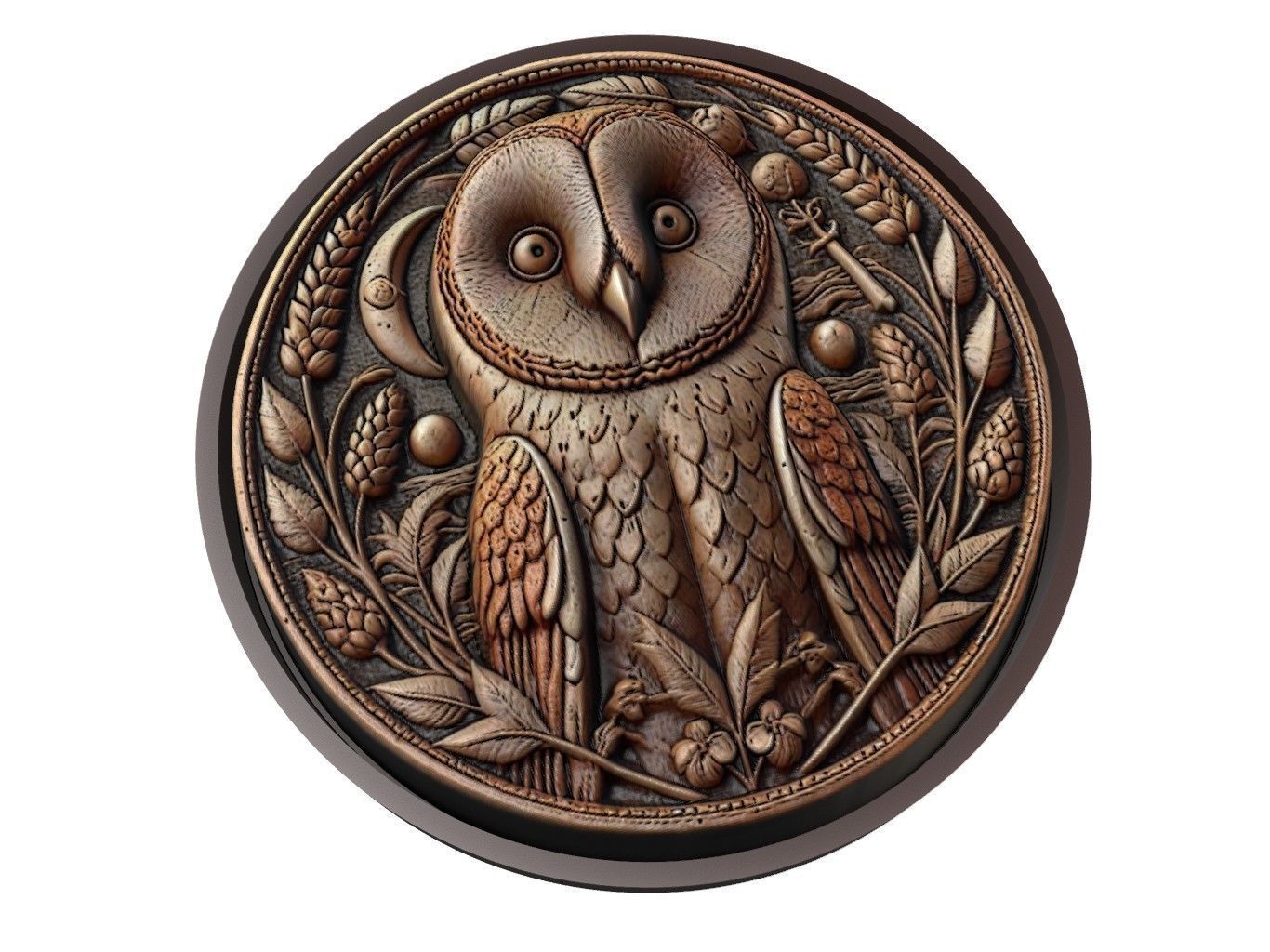 Barn Owl Animal Medallion 3D print model_1