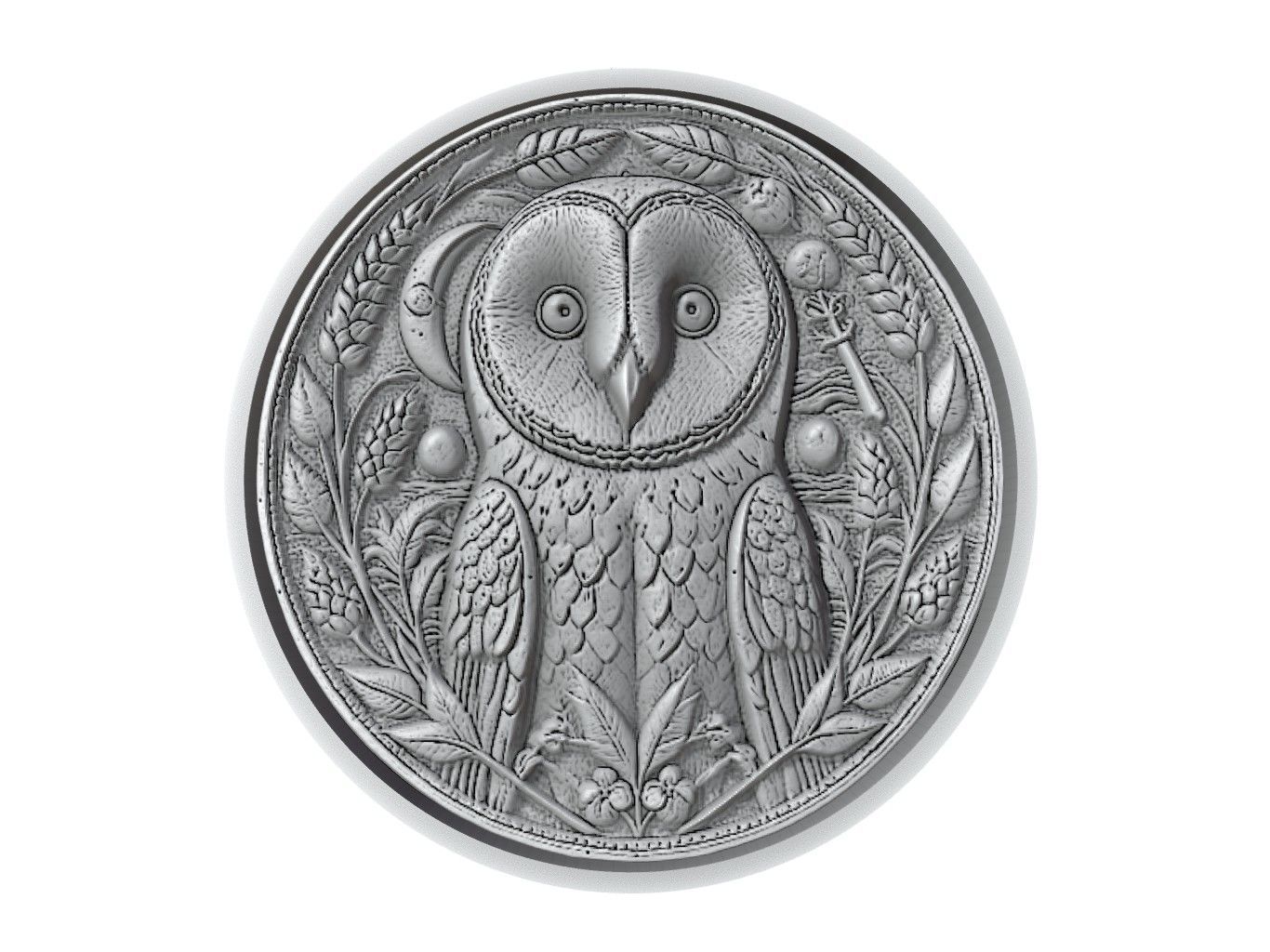 Barn Owl Animal Medallion 3D print model_2