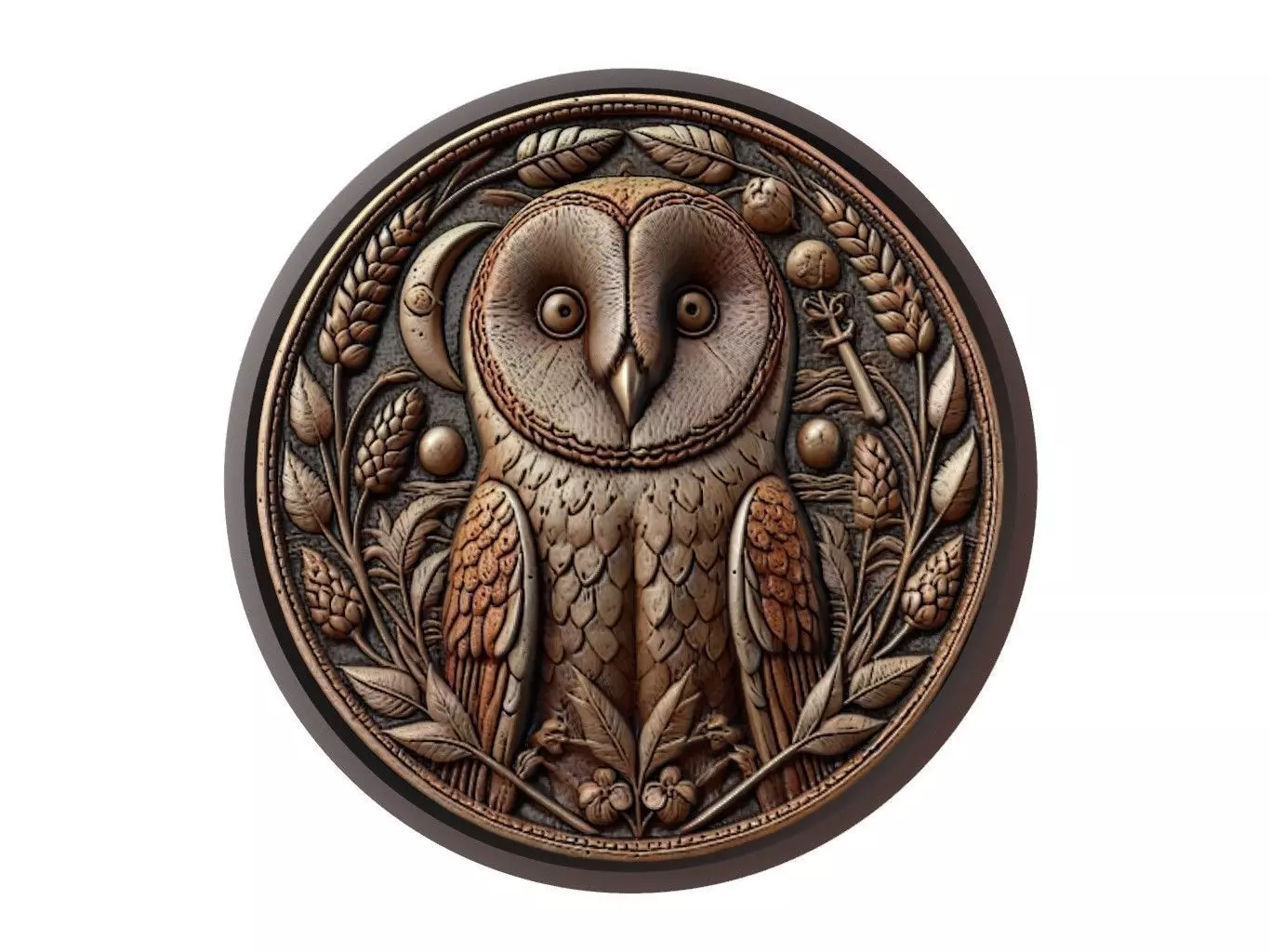 Barn Owl Animal Medallion 3D print model_0