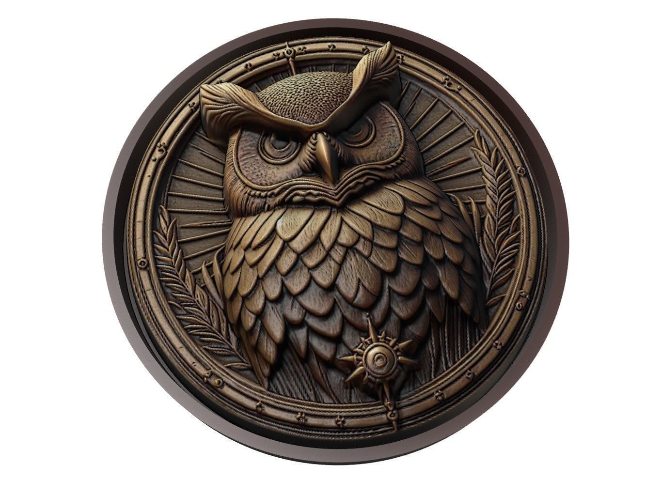 Great Horned Owl Animal Medallion 3D print model_1