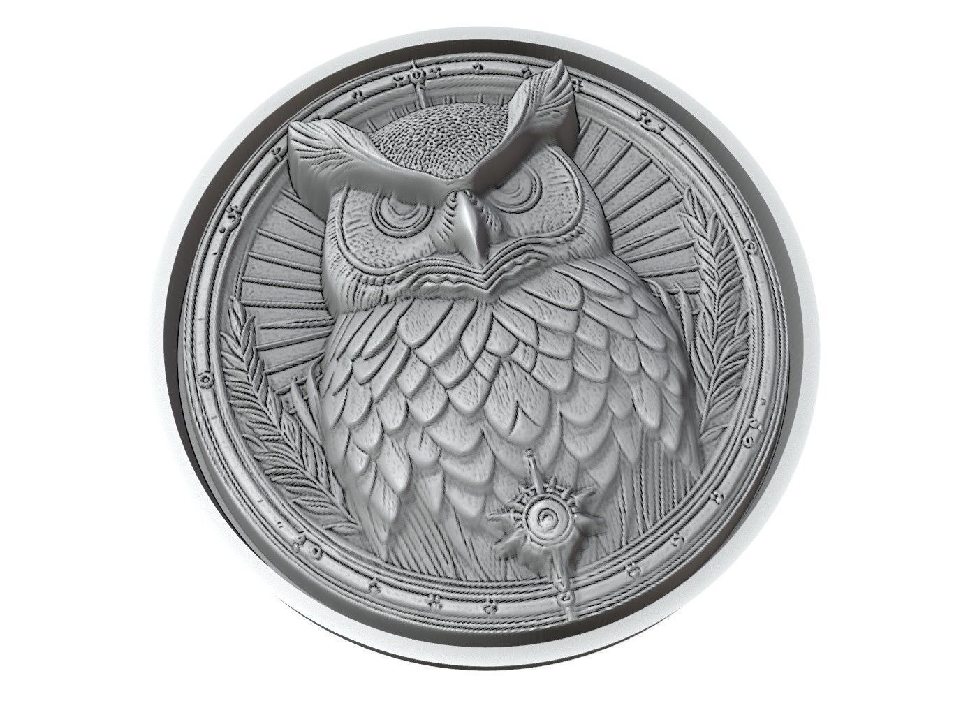 Great Horned Owl Animal Medallion 3D print model_3