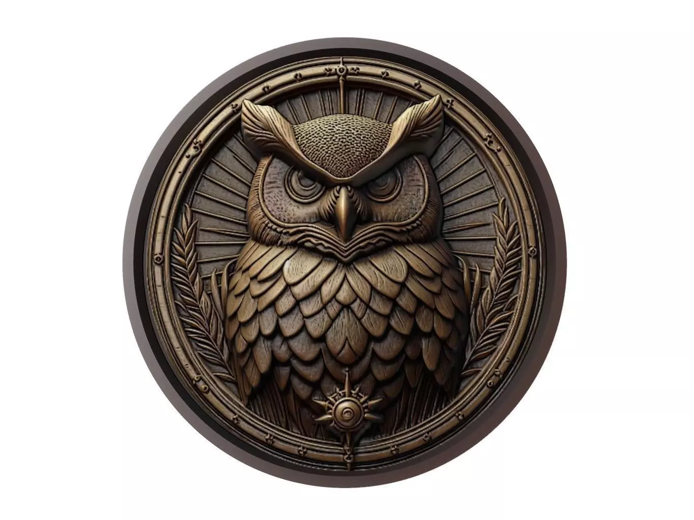 Great Horned Owl Animal Medallion 3D print model_0