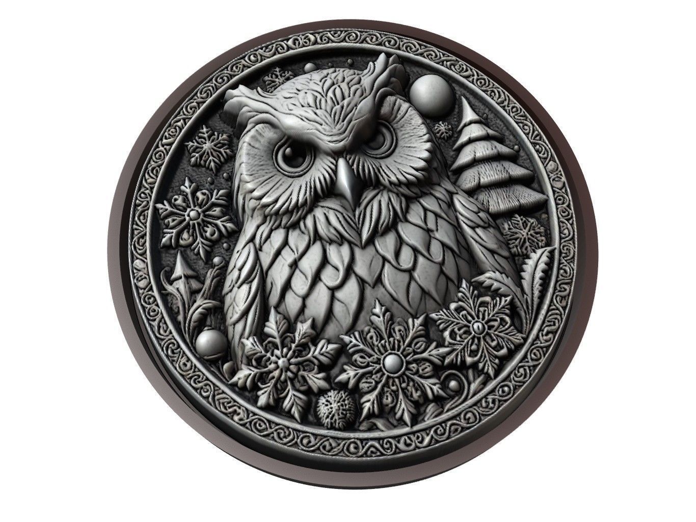 Snowy Owl Animal Medallion 3D print model_1