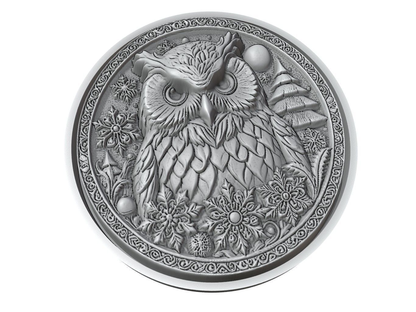 Snowy Owl Animal Medallion 3D print model_3