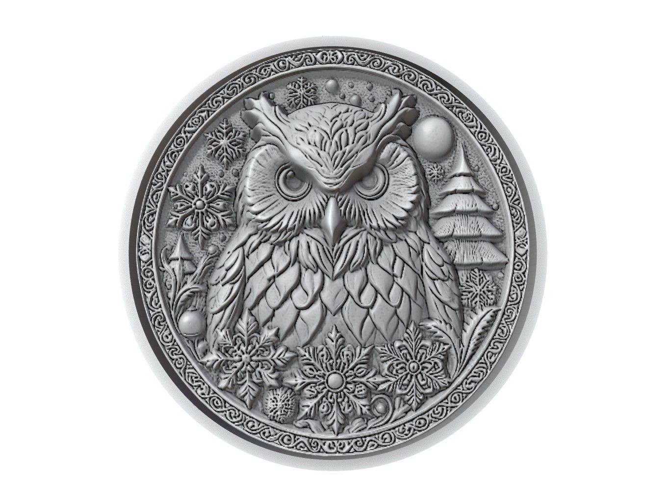 Snowy Owl Animal Medallion 3D print model_2