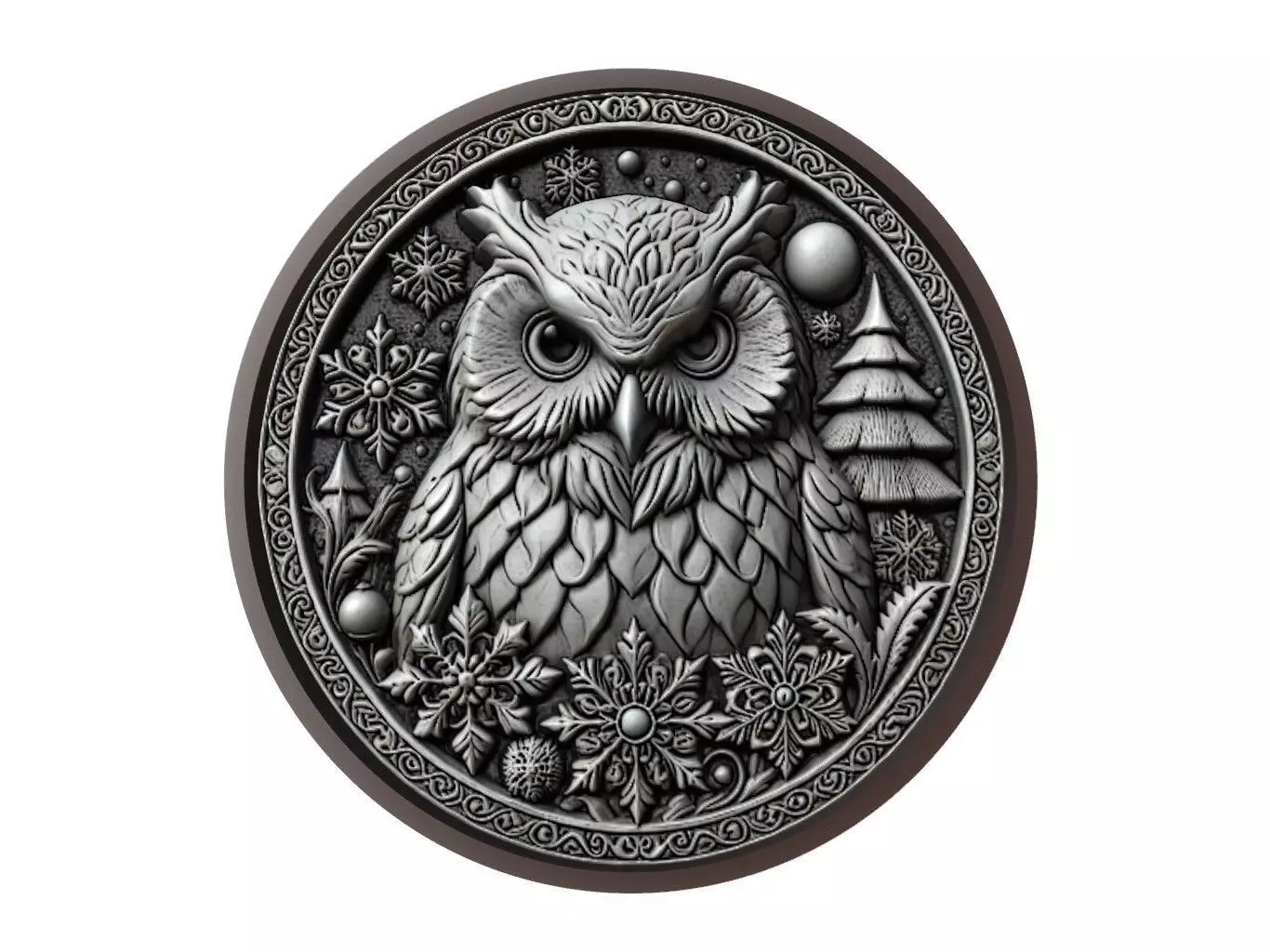 Snowy Owl Animal Medallion 3D print model_0