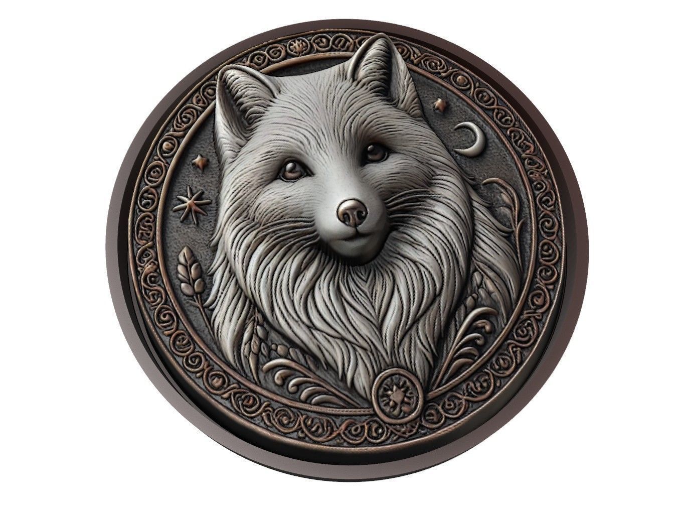 Arctic Fox Animal Medallion 3D print model_1