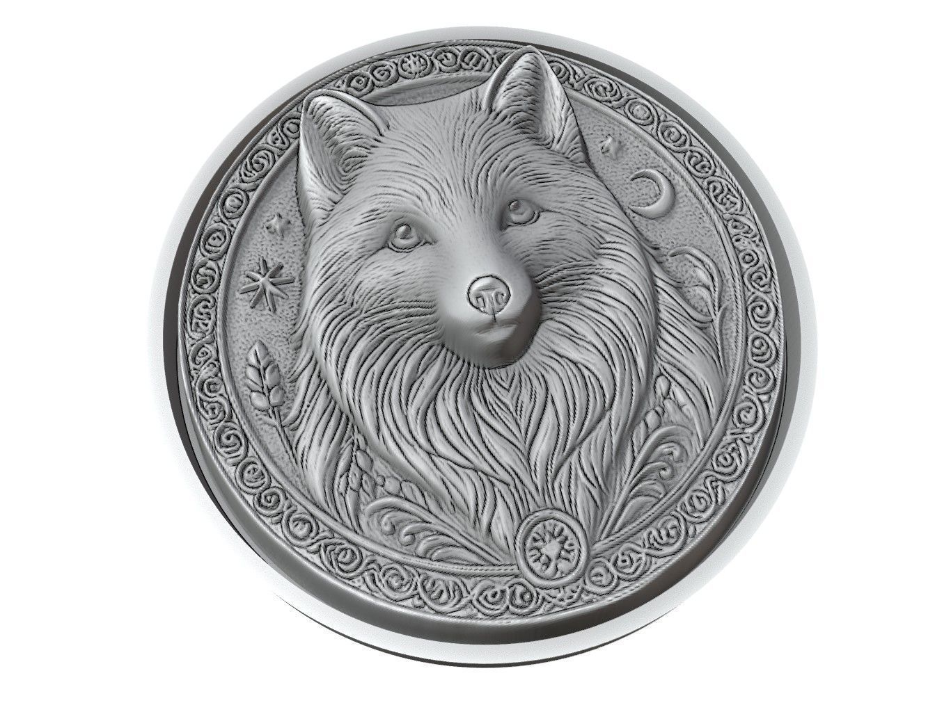 Arctic Fox Animal Medallion 3D print model_3