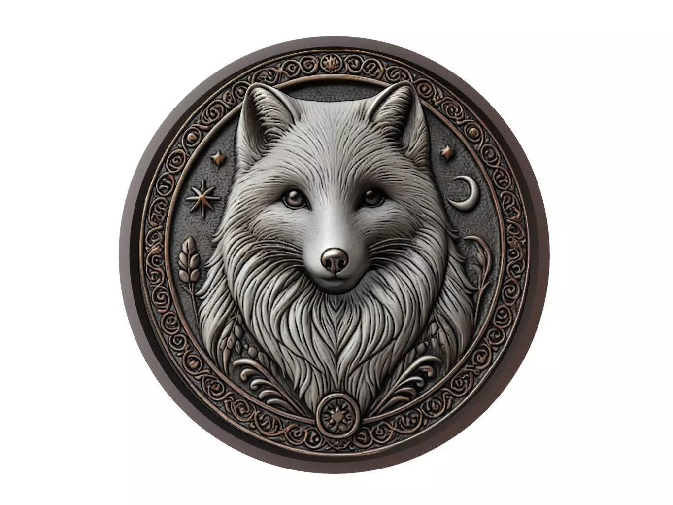 Arctic Fox Animal Medallion 3D print model_0
