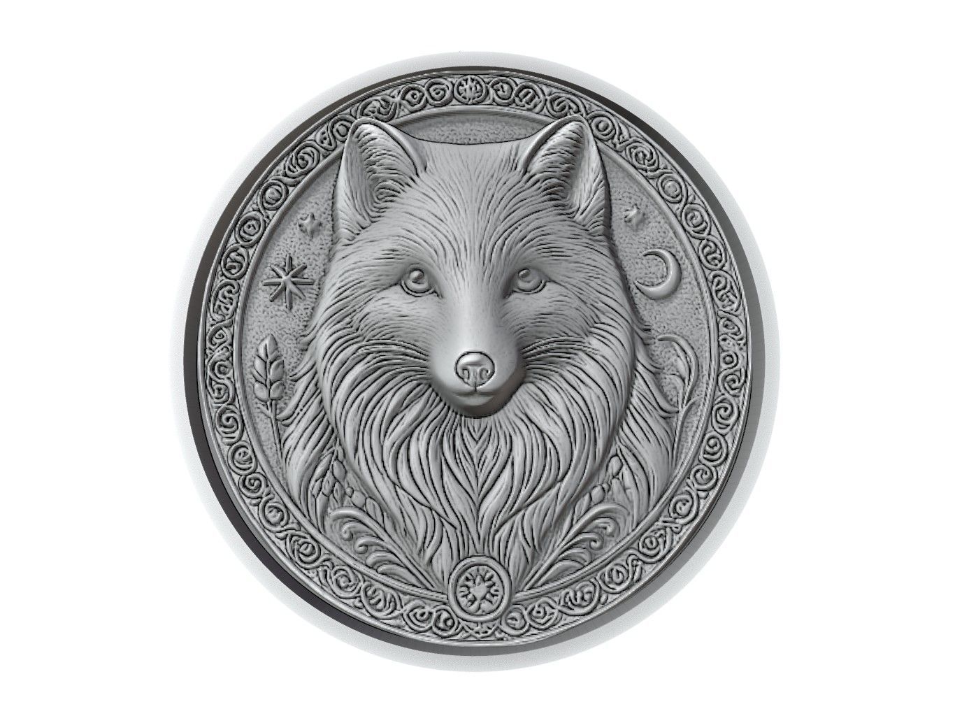 Arctic Fox Animal Medallion 3D print model_2
