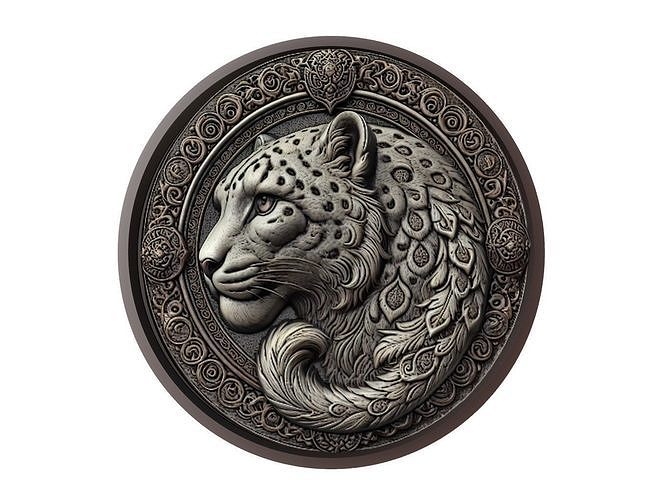 Snow Leopard Animal Medallion 3D print model