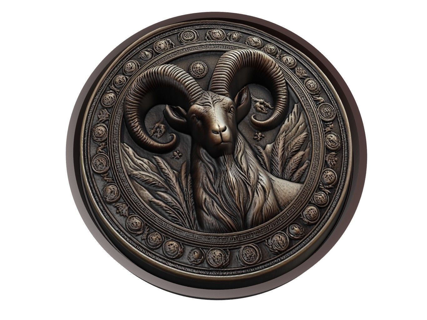 Ibex Animal Medallion 3D print model_1