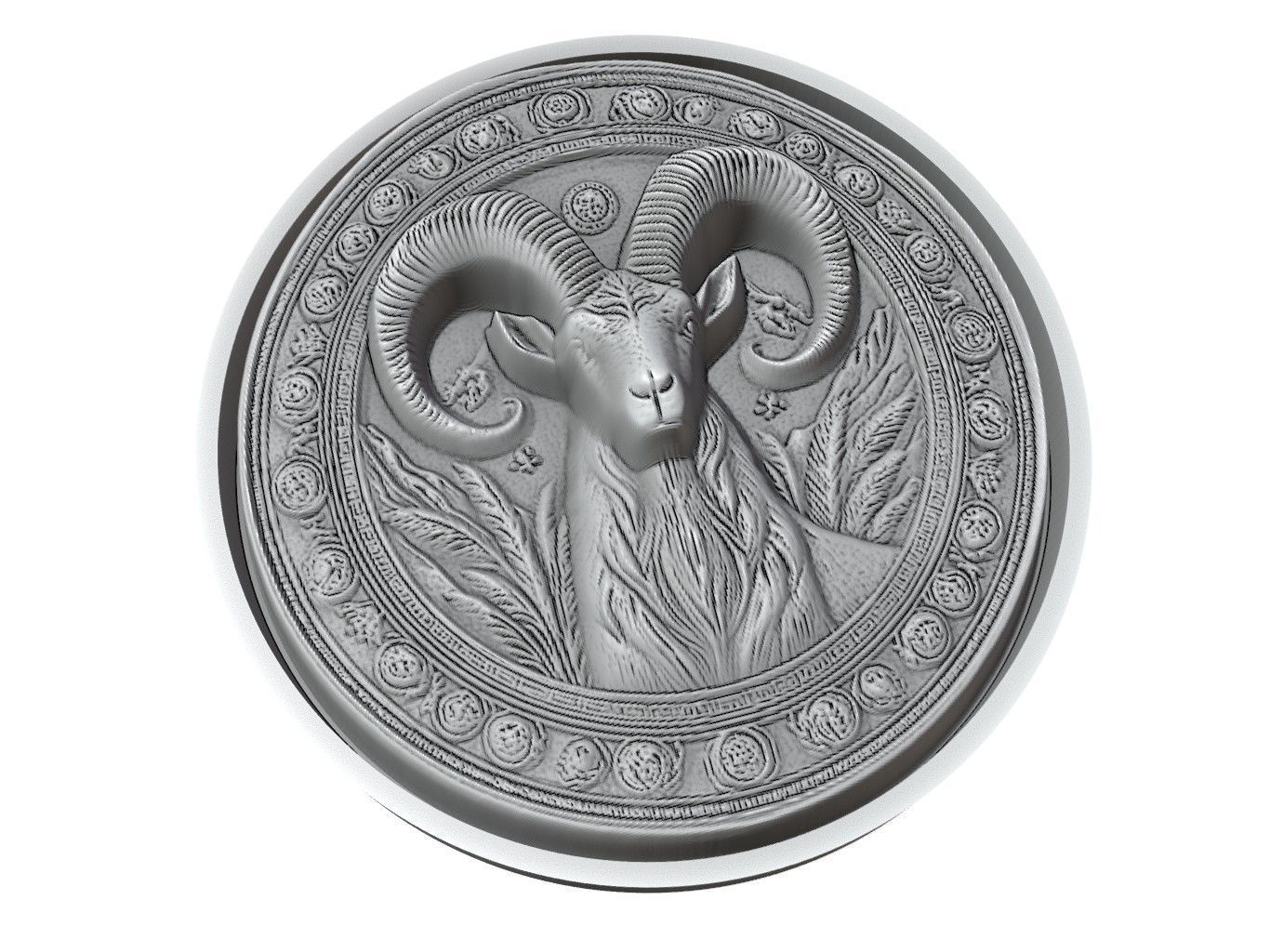 Ibex Animal Medallion 3D print model_3