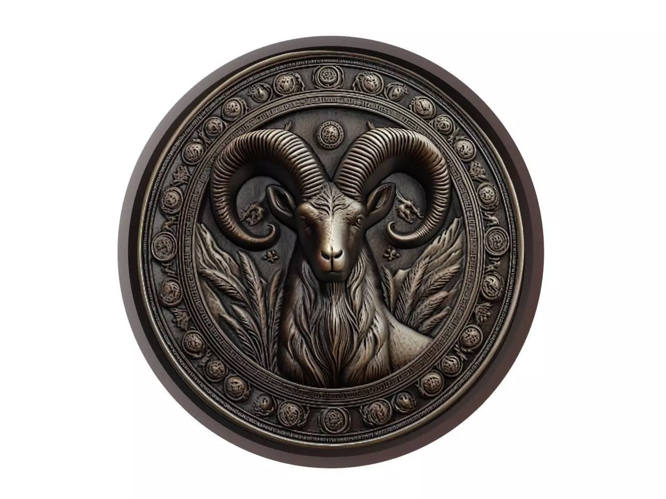 Ibex Animal Medallion 3D print model_0