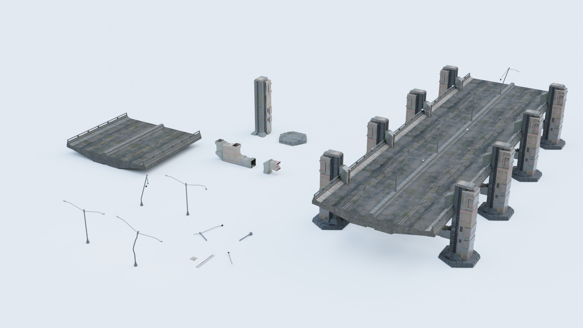 Ashfall Bridge Pack Low-poly 3D model_2
