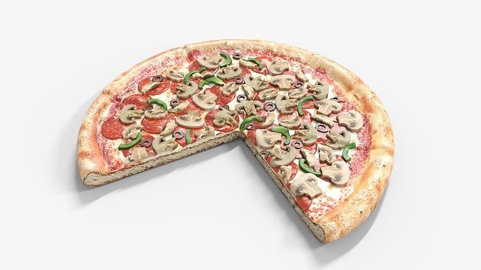 Sliced Pizza With Plate Low-poly 3D model 3