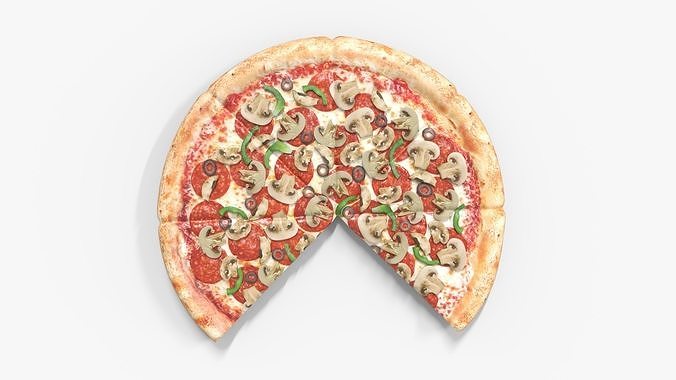 Sliced Pizza With Plate Low-poly 3D model 4