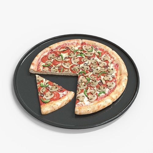 Sliced Pizza With Plate Low-poly 3D model 2
