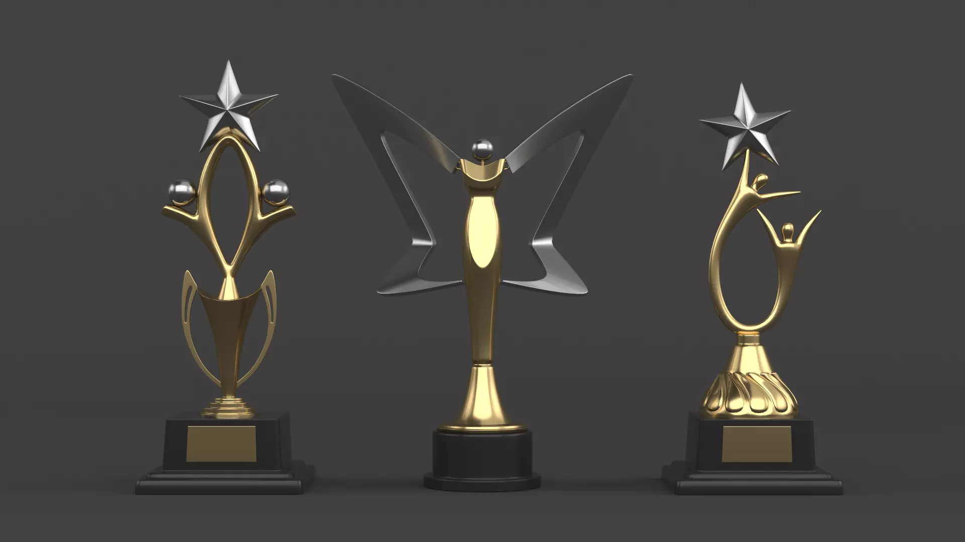 Gold Trophy Cups 3D model_0