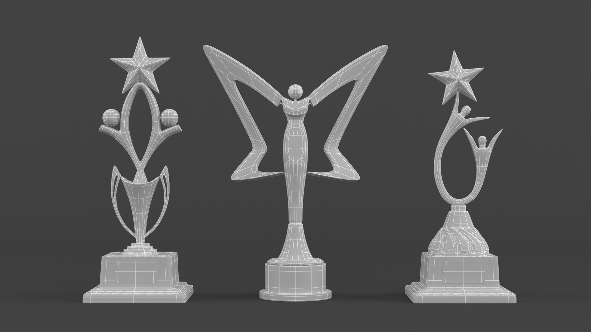 Gold Trophy Cups 3D model_7